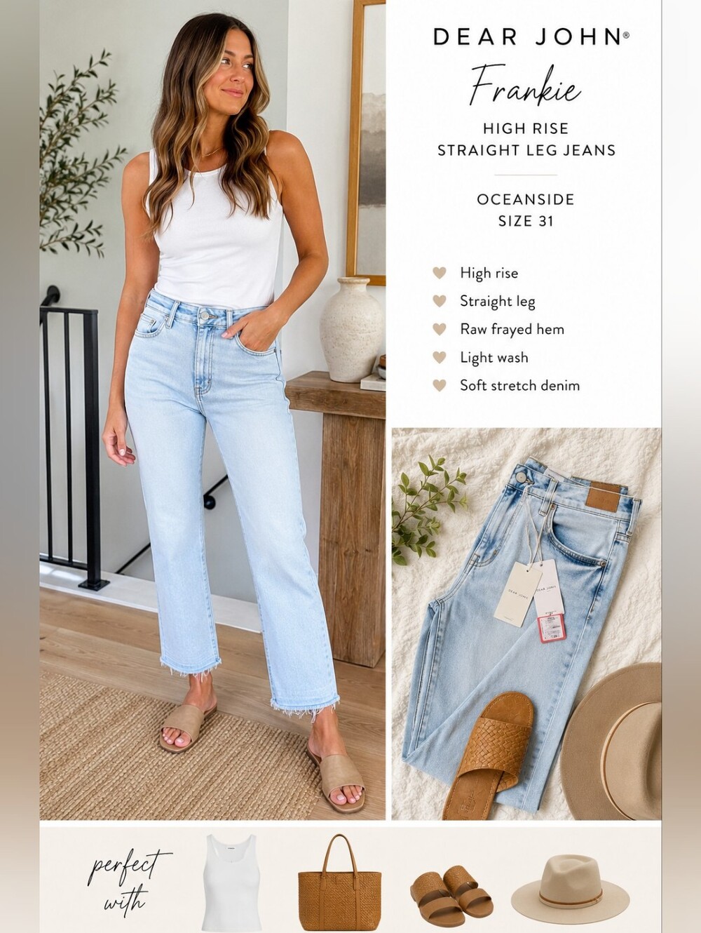 NWT Dear John Frankie High Rise Straight Leg Jeans Oceanside 31